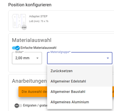 Position konfigurieren